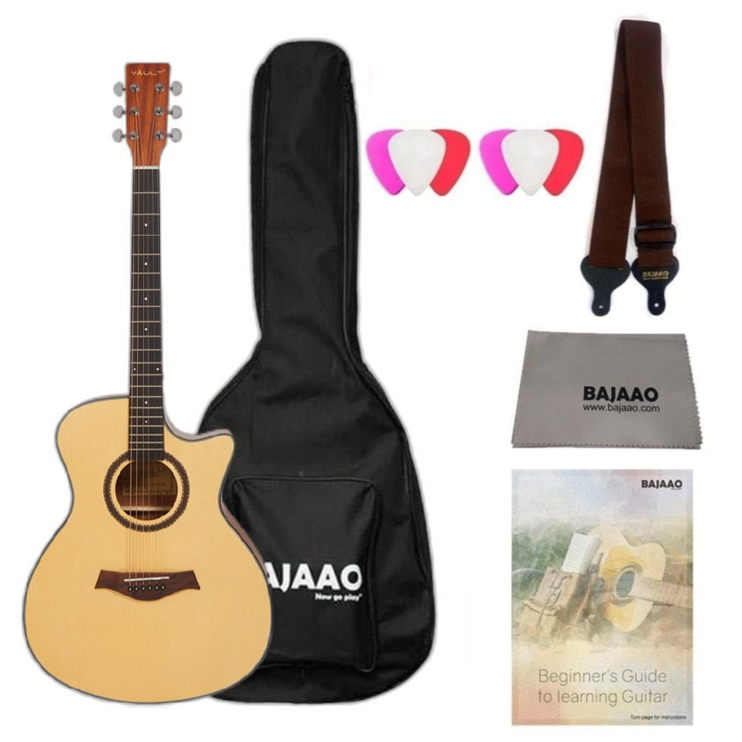 Vault Electro Acoustic Guitars Natural Vault EA25CE Grand Auditorium Shape Electro Acoustic Guitar with Gigbag, Strap, Pick, Polishing Cloth & E-Book