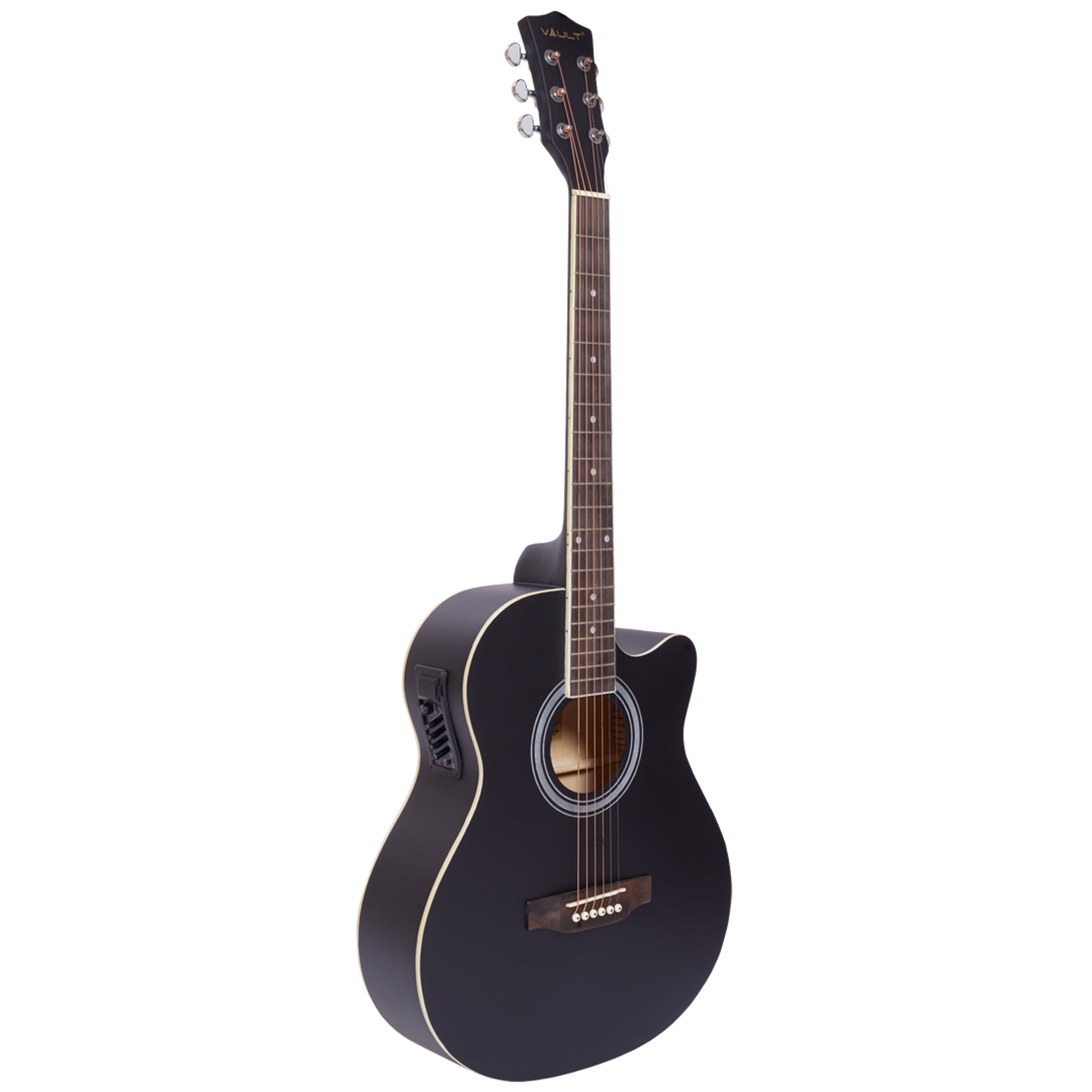 Vault Electro Acoustic Guitars Vault EA20CE 40 Inch Cutaway Electro Acoustic Guitar With Bag, Strings, Straps, Picks, String Winder, Polishing Cloth & Ebook #style_pack,color_matte-black
