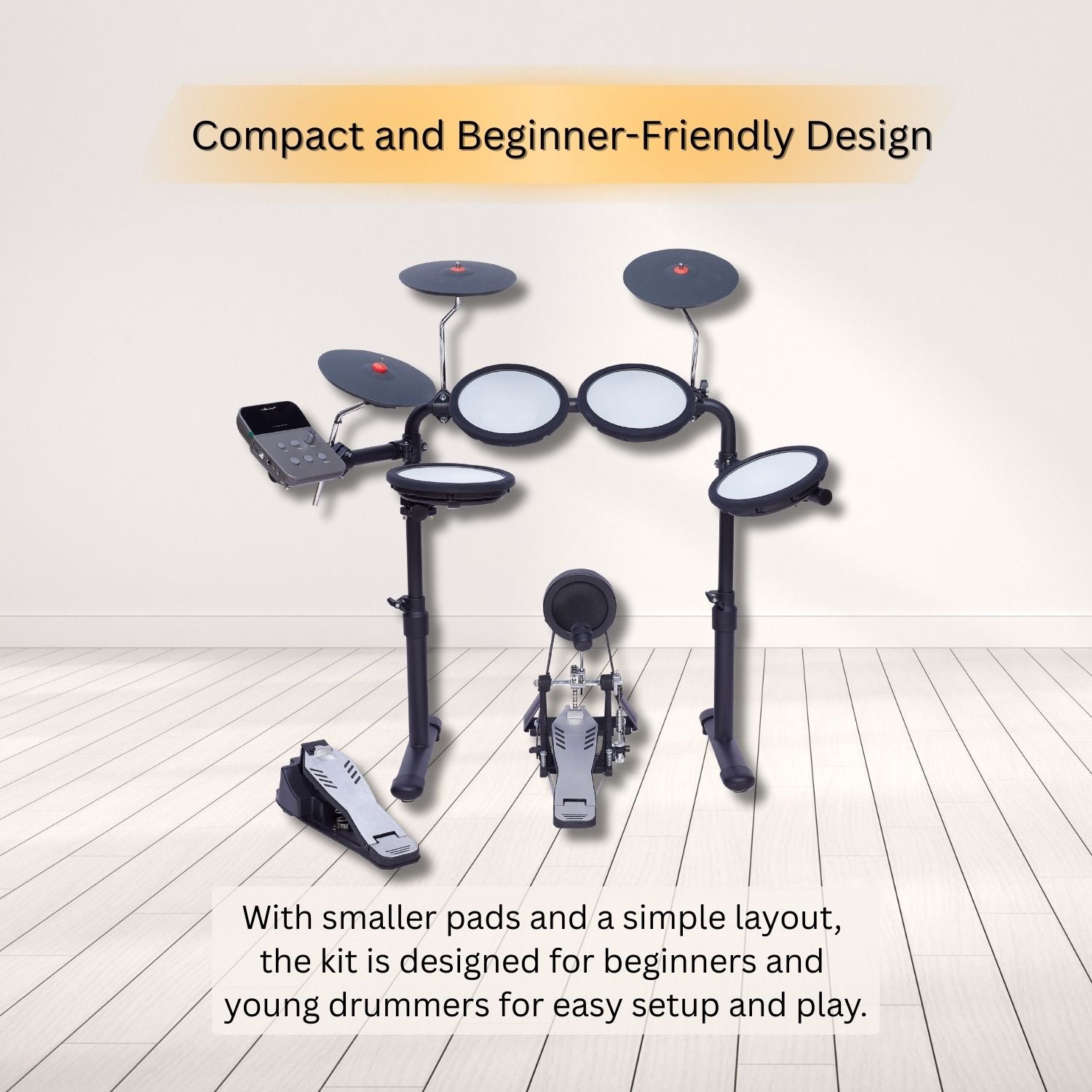 Vault Electronic Drum Kits Vault Impact Junior Electronic Drum Kit for Kids with All-Mesh Pads, USB-C Module and 60+ Built-In Sounds – Junior Sized for Kids Under 12