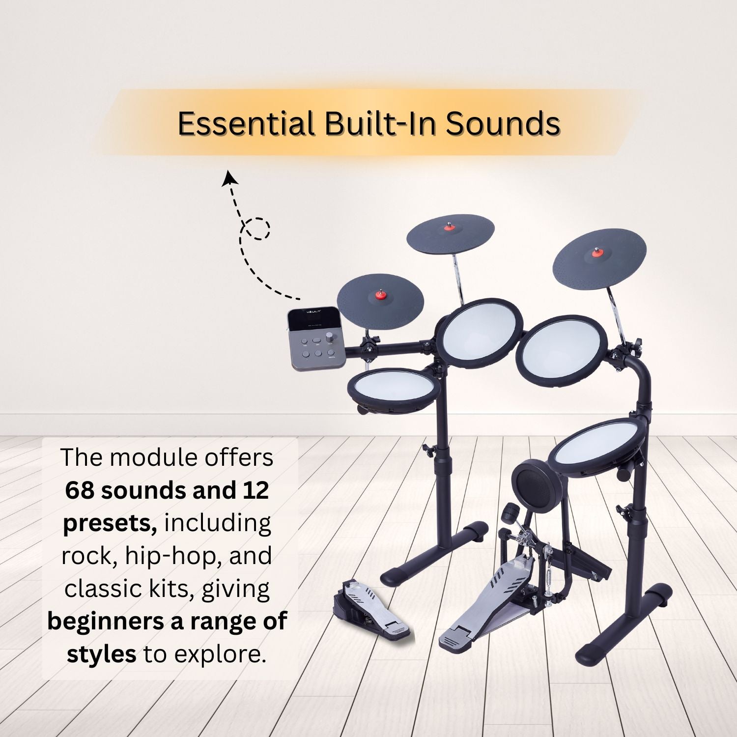 Vault Electronic Drum Kits Vault Impact Junior Electronic Drum Kit for Kids with All-Mesh Pads, USB-C Module and 60+ Built-In Sounds – Junior Sized for Kids Under 12