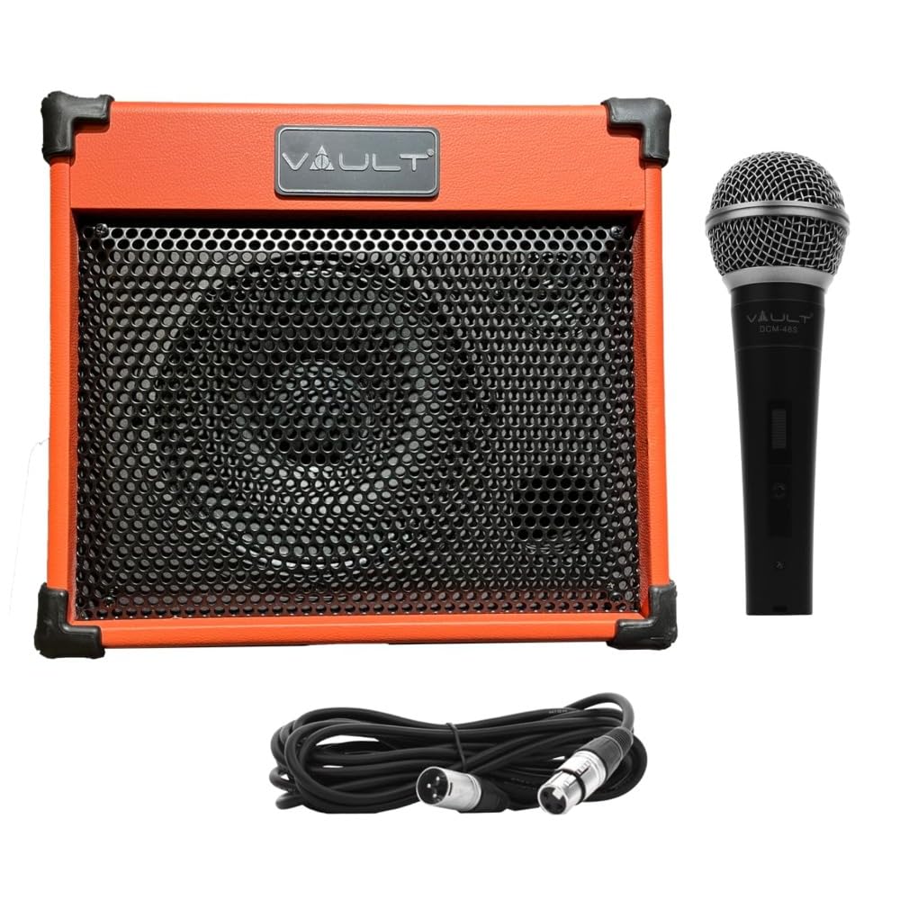 vault guitar combo amplifiers vault nomad 20 twenty watt acoustic guitar two channel amplifier with vault dcm-48s dynamic cardioid microphone with switch and xlr cable