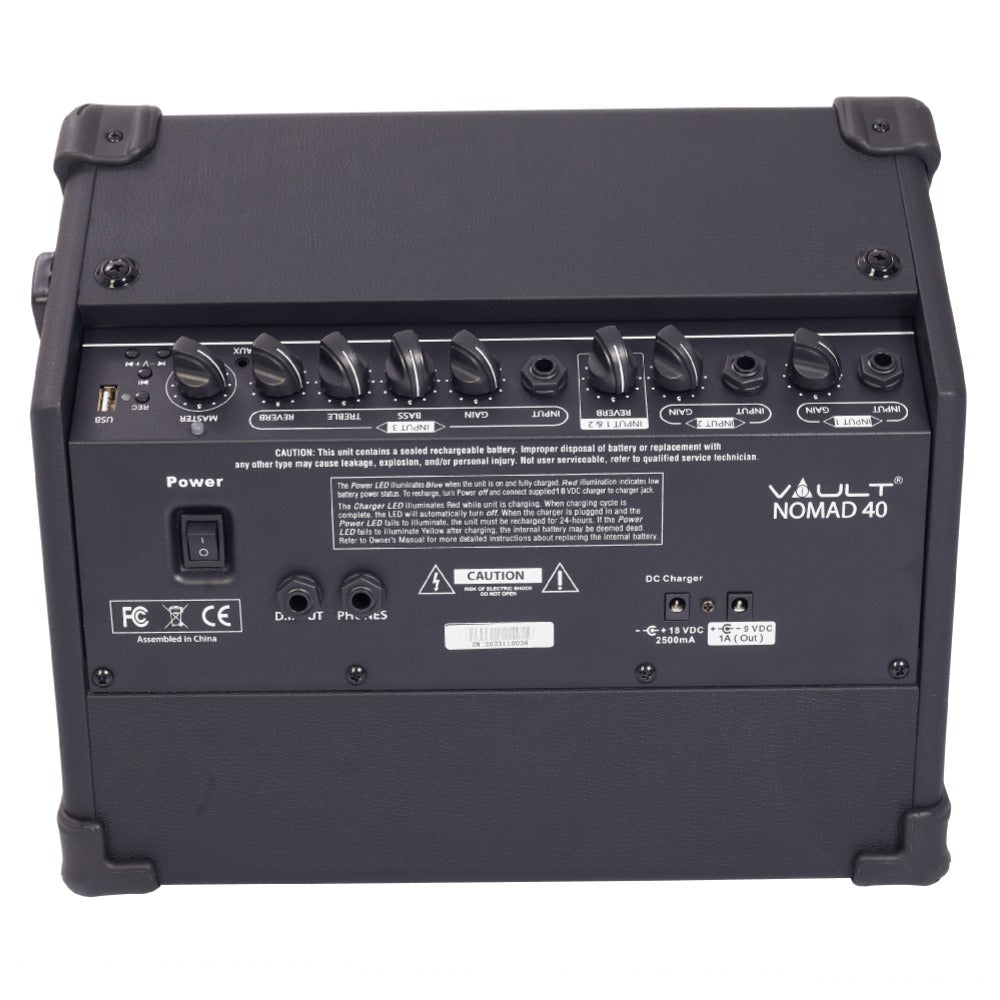 Vault Guitar Combo Amplifiers Vault Nomad 40 Forty-Watt Battery Powered Portable 3-Channel Multi Instrument and Vocals Amplifier