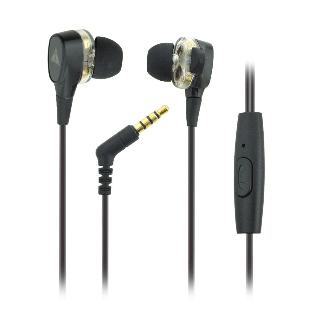 vault in-ear wired headphones black vault buds duo dual driver earphones with in-line mic & 3d stereo sound for iphone, android phones, tablets, pc & laptop