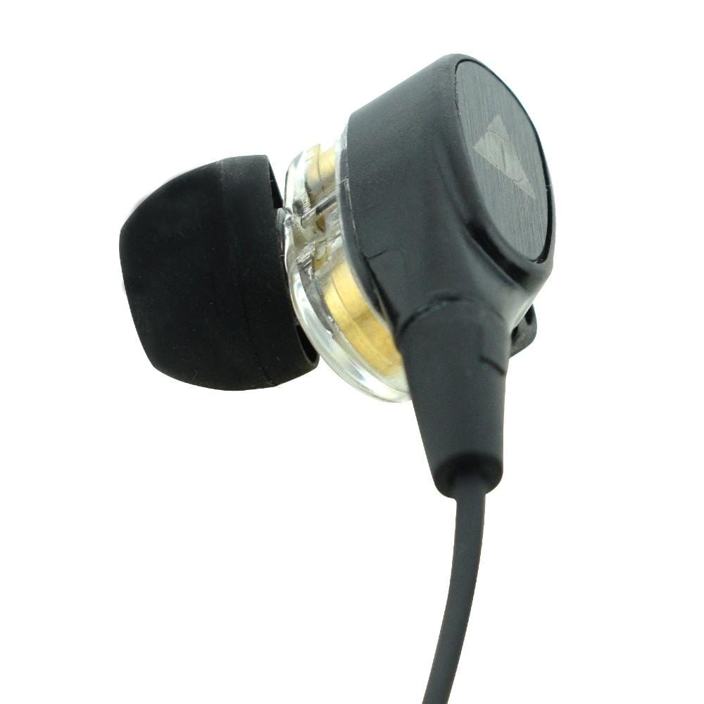 vault in-ear wired headphones black vault buds duo dual driver earphones with in-line mic & 3d stereo sound for iphone, android phones, tablets, pc & laptop