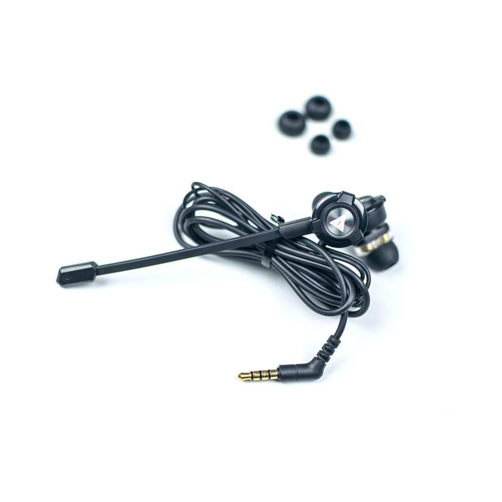 vault in-ear wired headphones black vault buds duo voice dual driver earphones with adjustable boom & in-line mic, volume control, mute switch & 3d stereo sound for iphone, android phones, tablets, pc, laptop, ps4, ps5 & xbox