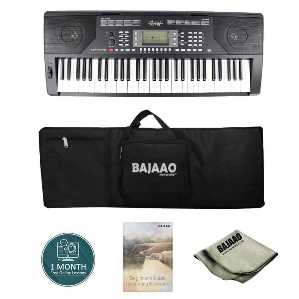 vault keyboard bundles black vault kt-61 keytone touch sensitive 61-key keyboard with gigbag, polishing cloth, online lessons & ebook