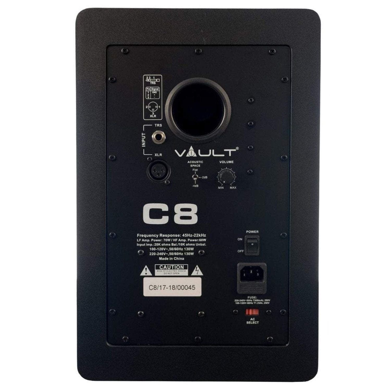 Vault Monitor Speakers Single Vault C8 8" Powered Single Studio Monitors With Isolation Foam Pad