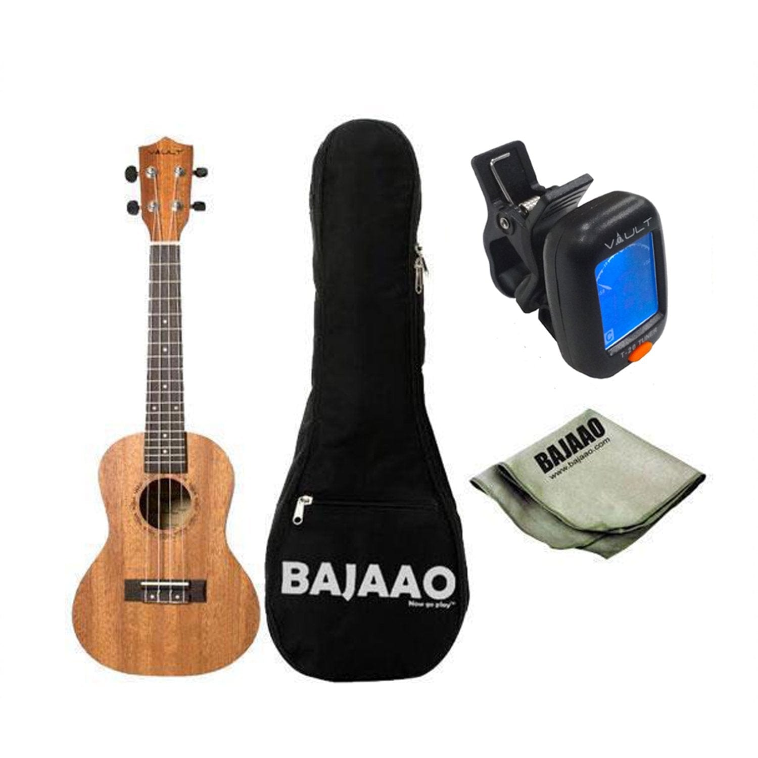 vault ukulele bundles vault uk-100c concert ukulele with gig bag, polishing cloth and tuner