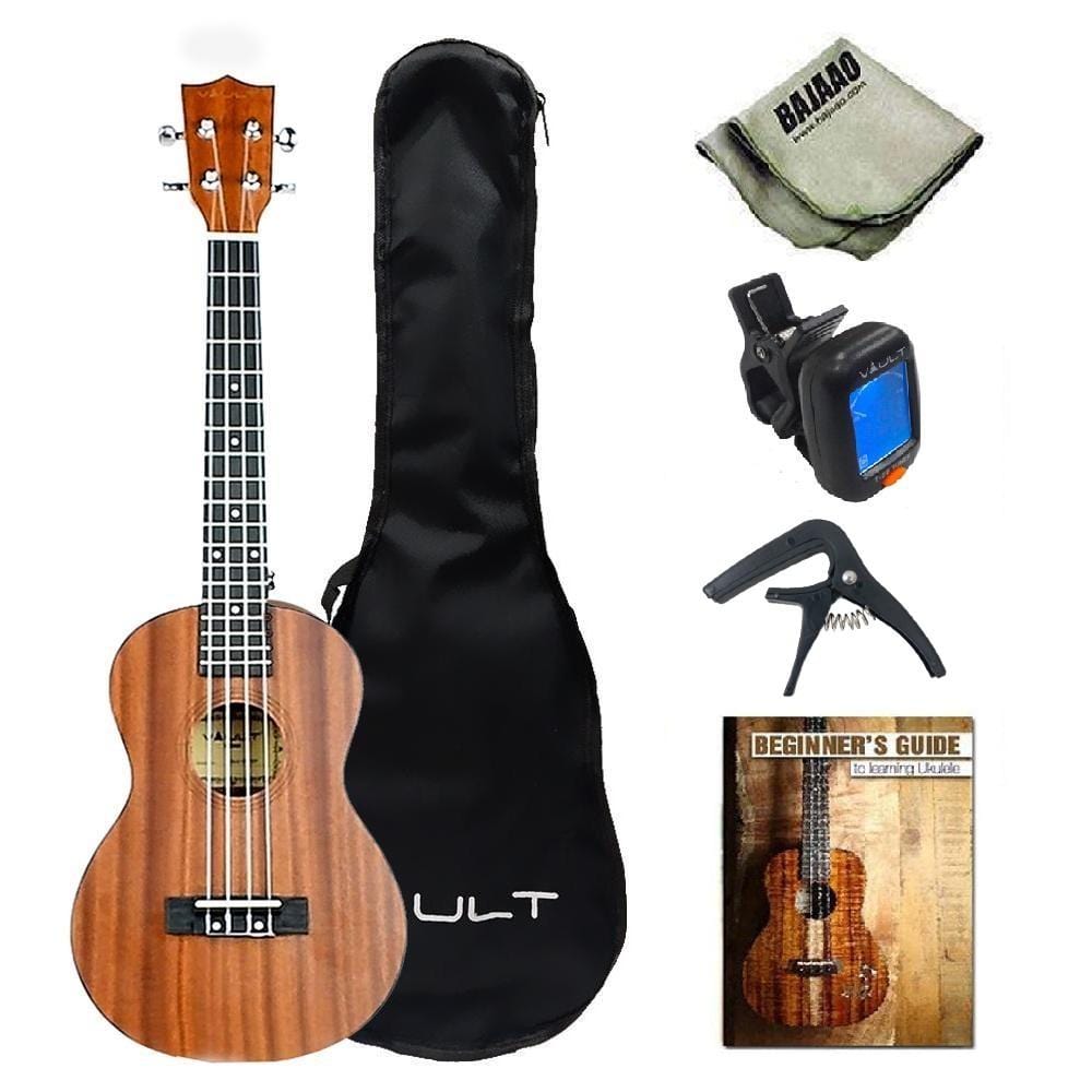 vault ukulele bundles vault uk-100t 26 inch tenor arched back ukulele with gig bag, tuner, capo, polishing cloth & ebook