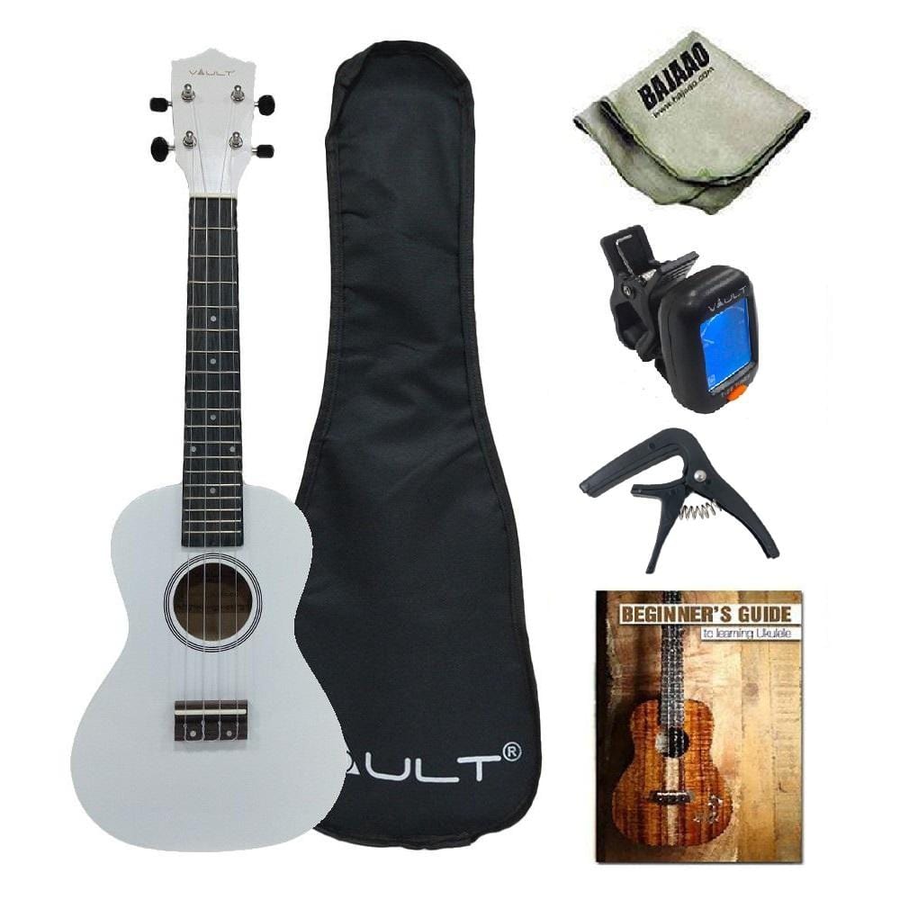 vault ukulele bundles white glossy vault uk-003 concert colourful 23-inch ukulele with gig bag, tuner, capo, polishing cloth & ebook #color_white-glossy