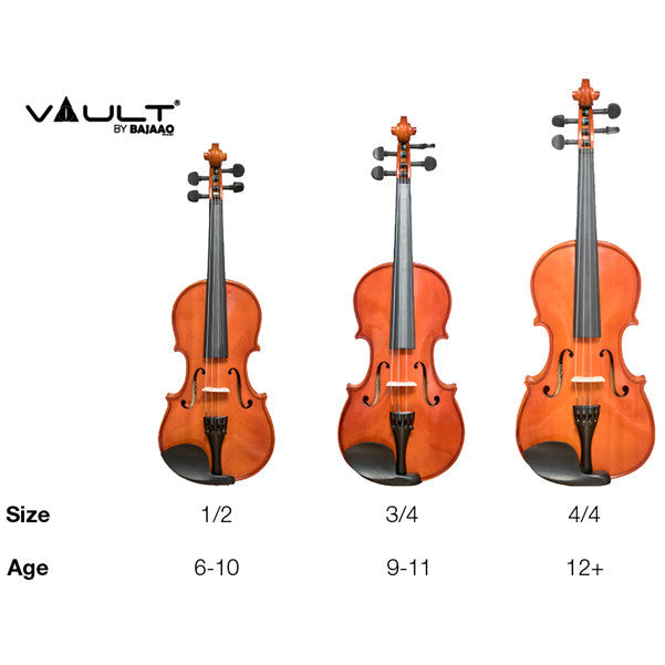 vault violins vault vi1030 1/2 solid violin with hard case, rosin and bow