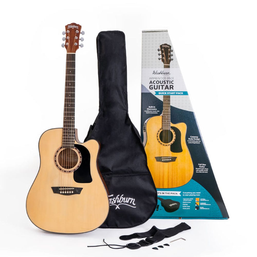 washburn electro acoustic guitars washburn apprentice d5ce pack - ad5ce au dreadnought electro acoustic guitar pack