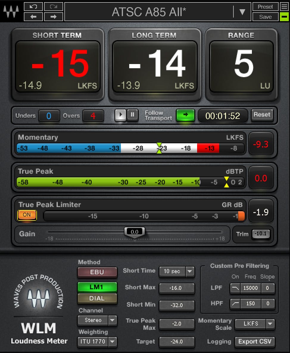 WAVES Virtual Processors Waves WLM Plus Loudness Meter: Loudness Meter Plugin