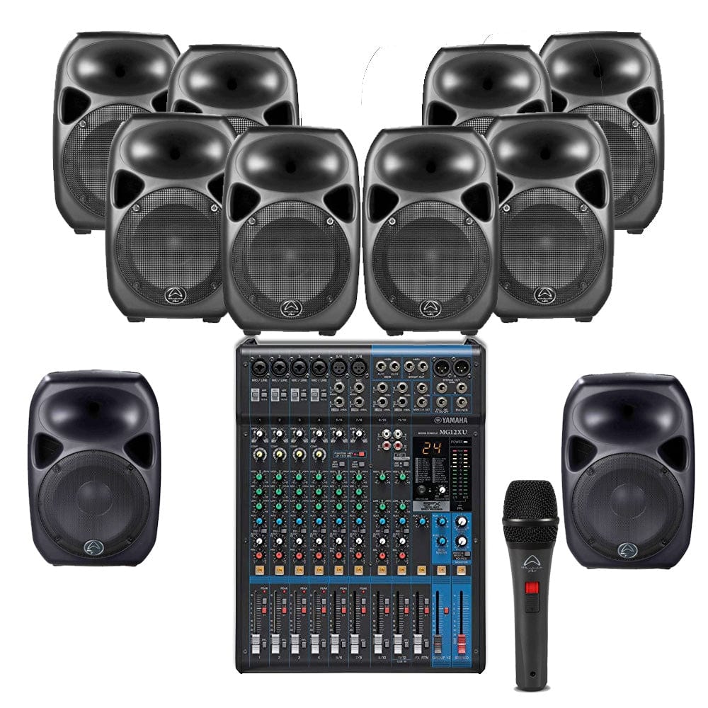 wharfedale pro gym sound system gym sound system with 8xwharfdale pro-titan 8a mkii wall mount loudspeakers, subwoofer, microphone & yamaha mixer