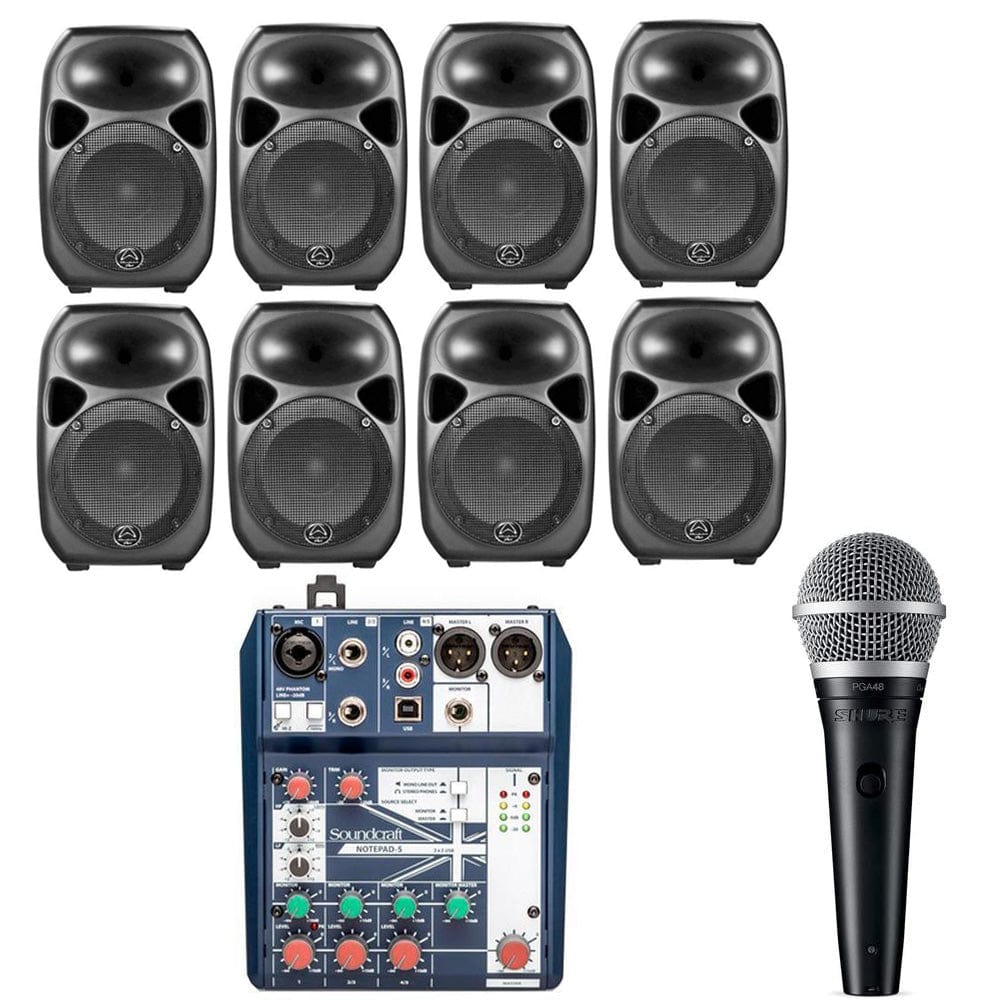 wharfedale pro restaurant sound systems restaurant sound system with 8xwharfdale pro-titan 8a mkii wall mount loudspeakers, mic & soundcraft mixer