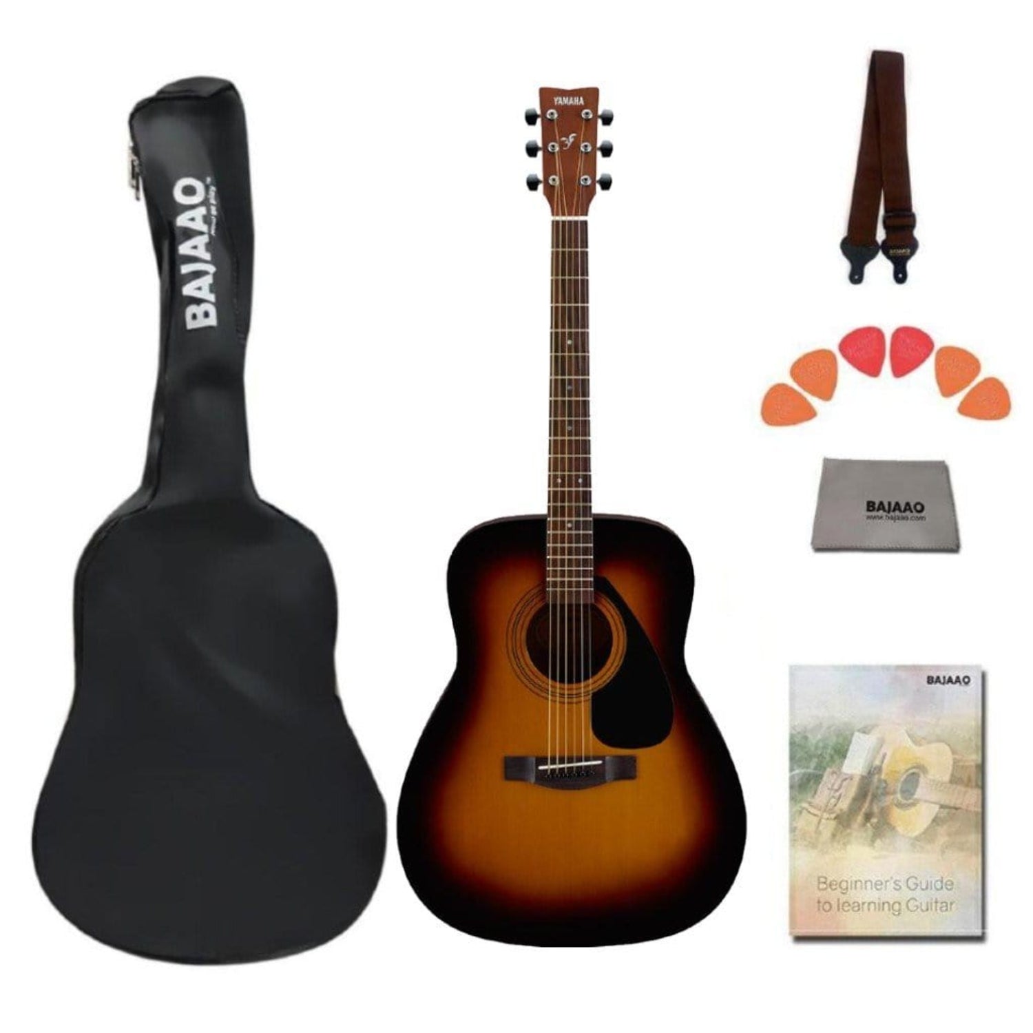 yamaha acoustic guitars bundle / tobacco sunburst yamaha f280 40 inch acoustic guitar with strap, polishing cloth, picks & e-book #type_bundle,color_tobacco-sunburst