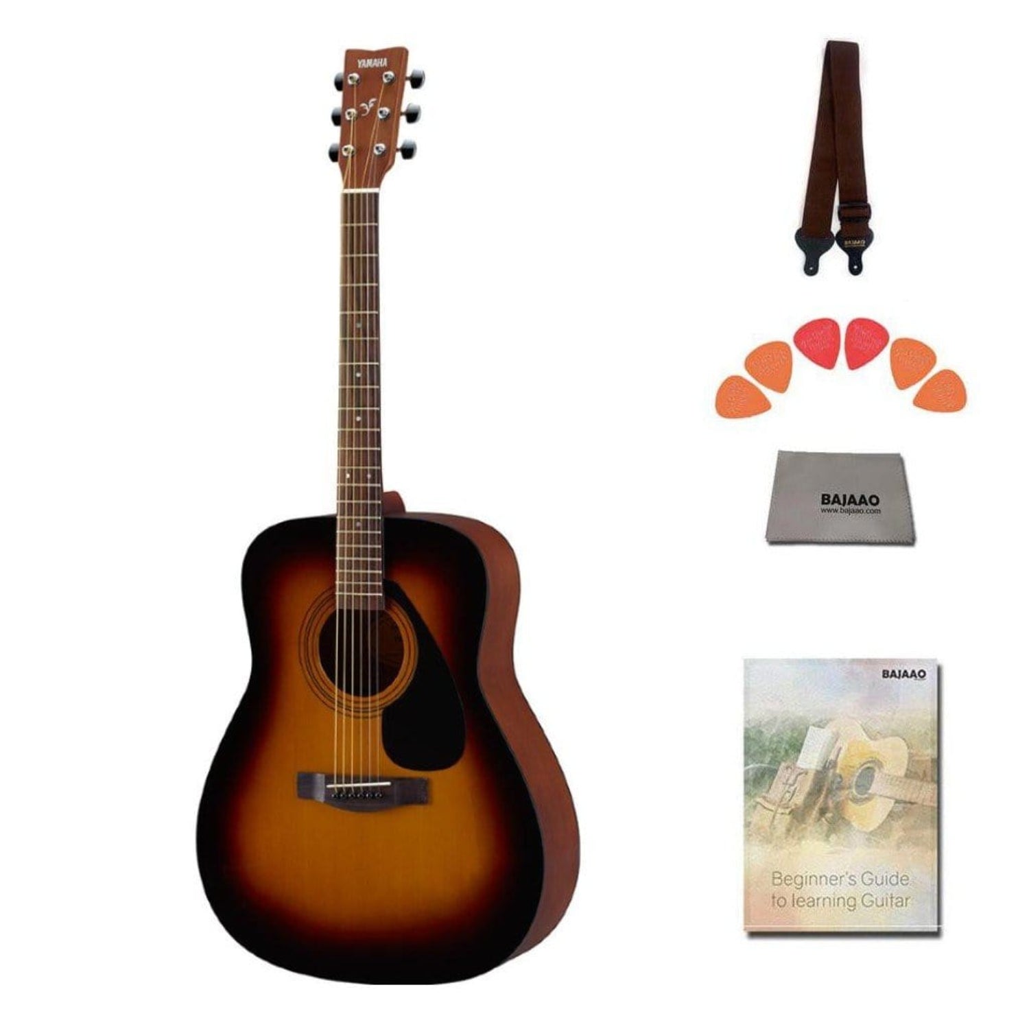 yamaha acoustic guitars pack / tobacco sunburst yamaha f280 40 inch acoustic guitar with strap, polishing cloth, picks & e-book #type_pack,color_tobacco-sunburst