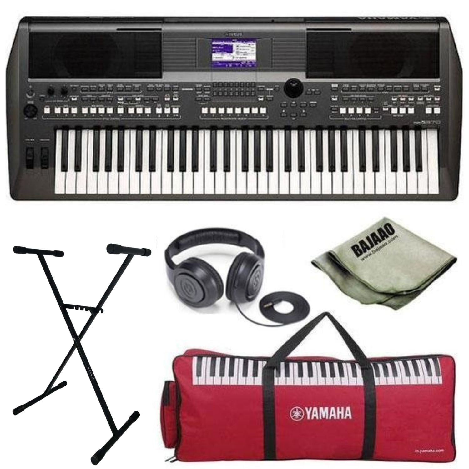 Yamaha Keyboard Bundles Yamaha Digital Keyboard PSR-S670 with Stand, Gig Bag, Polishing Cloth and Headphones