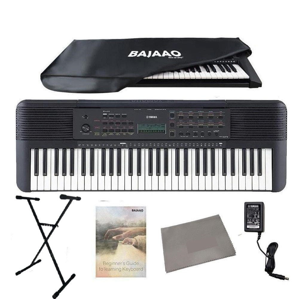 yamaha keyboard bundles yamaha psr-e273 61-key portable keyboard with dust cover, stand, polishing cloth, online lessons & ebook