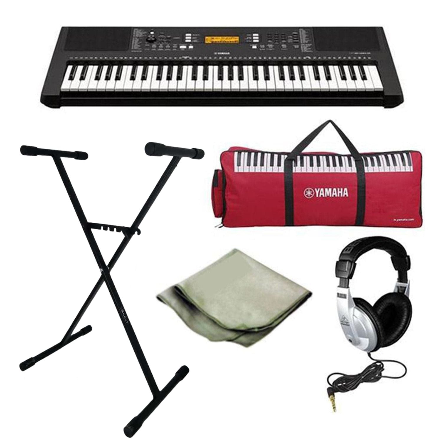 Yamaha Keyboard Bundles Yamaha PSR-E363 61-Key Touch Sensitive Portable Keyboard with Stand, Gig Bag, Polishing Cloth and Headphones