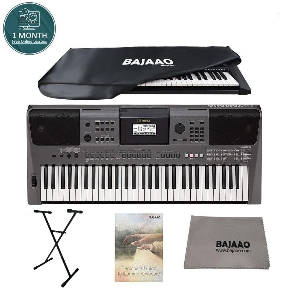 Yamaha Keyboard Bundles Yamaha PSR I500 61-Key Portable Keyboard with Polishing Cloth, Dust Cover, Online Lessons, Stand & Ebook