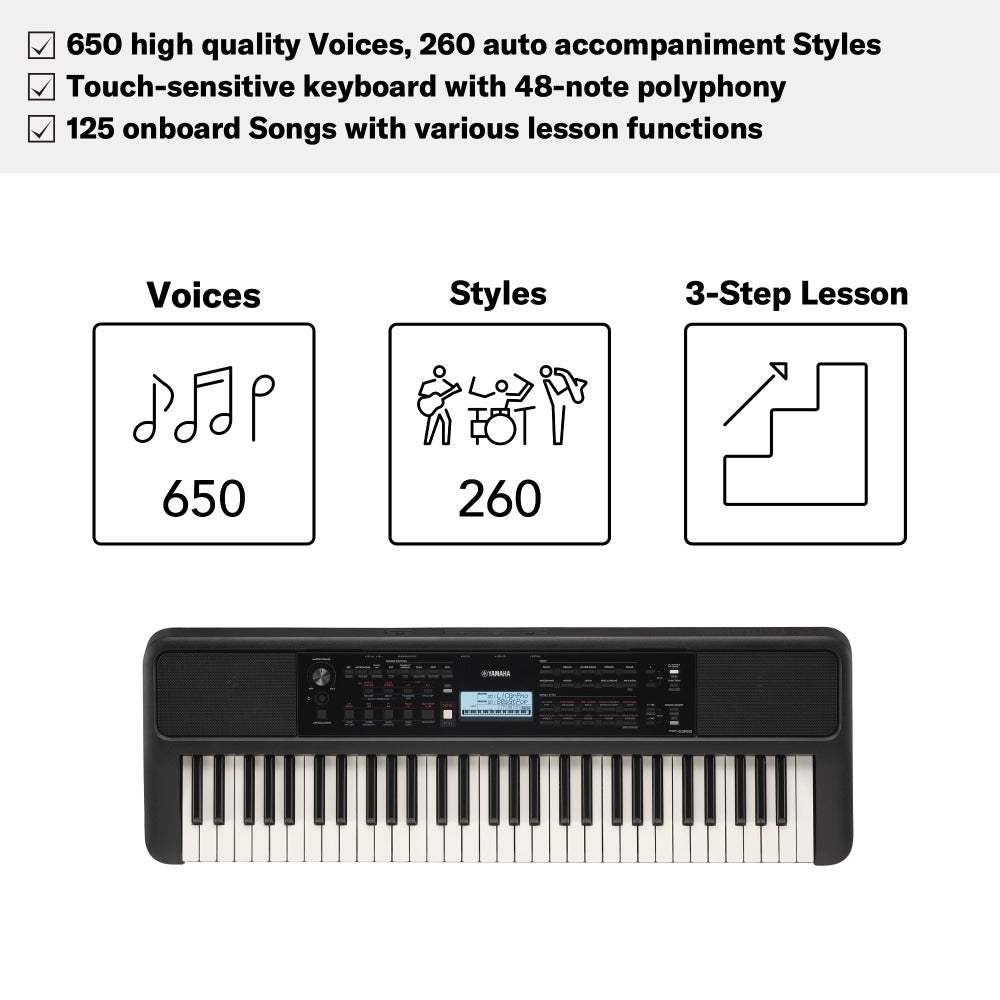 Yamaha Portable Keyboards Yamaha PSR-E383 61 Keys Portable Keyboard with Adaptor