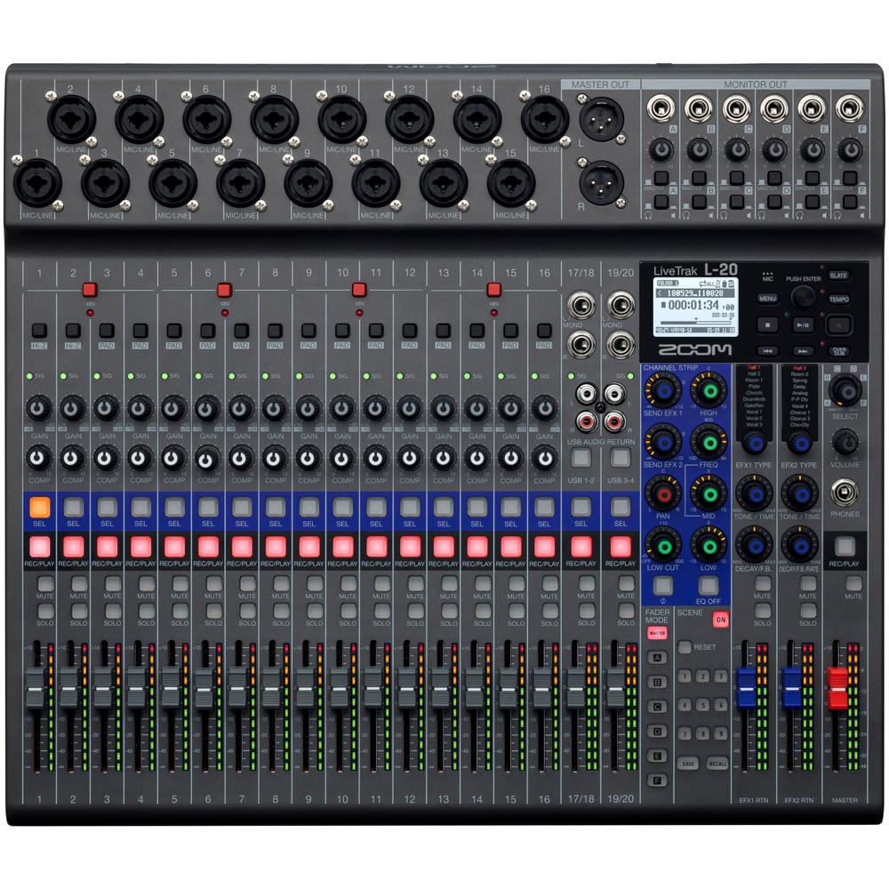 zoom digital mixers zoom livetrak l‑20 20-input digital mixer
