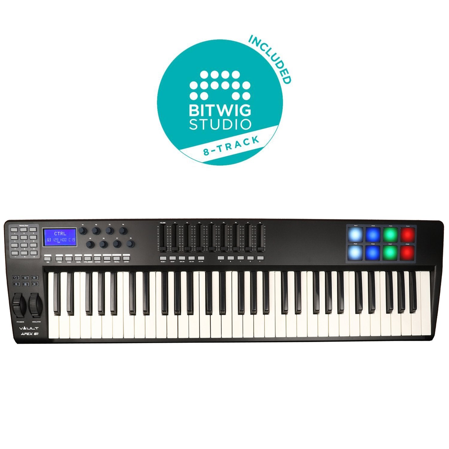 Vault Midi Keyboards Vault APEX 61 USB MIDI Keyboard With RGB Pads - Includes Bitwig 8-Track