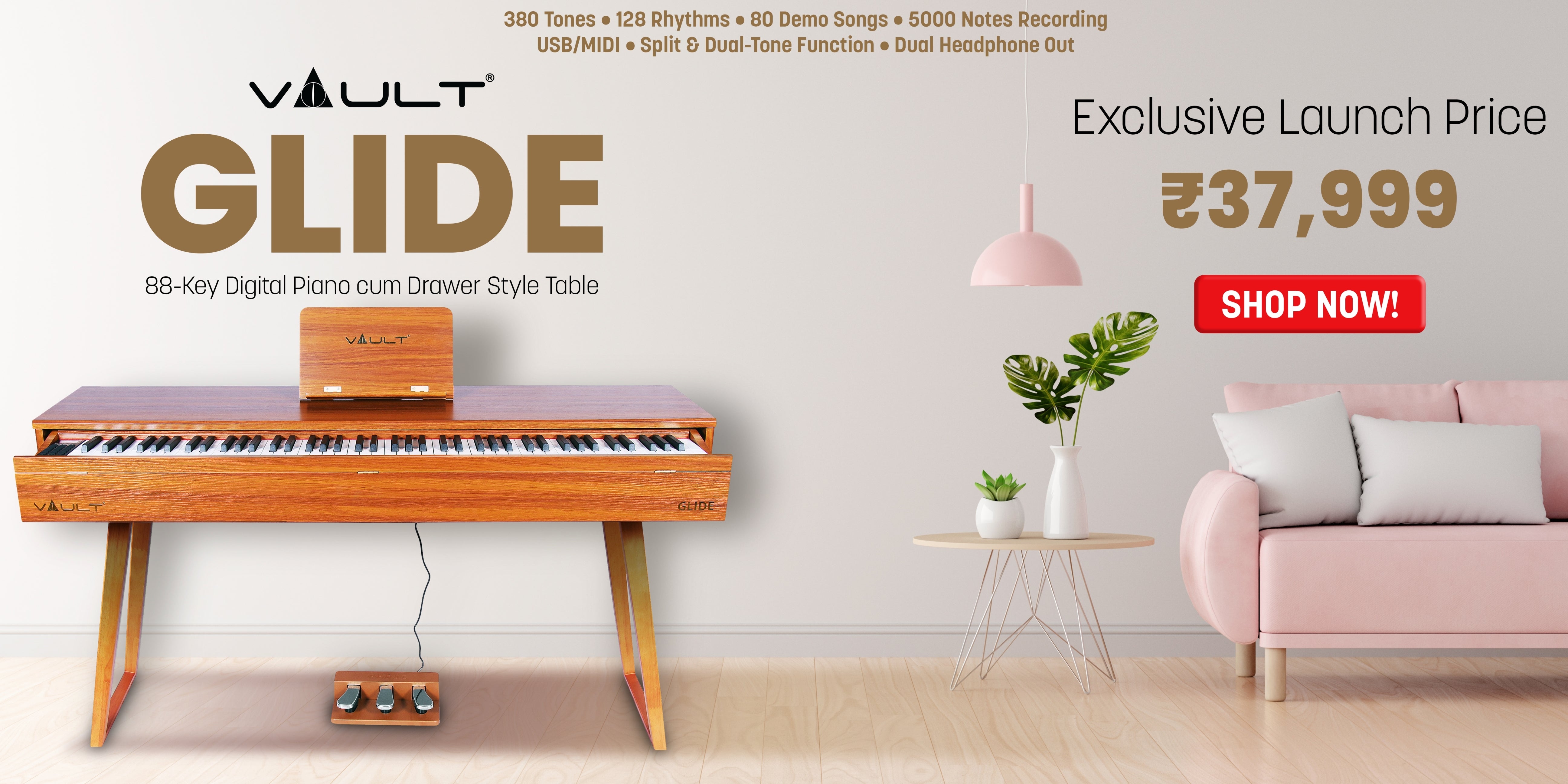 Vault Glide 88 Key Digital Piano – Best Weighted Piano Under ₹40,000 in India