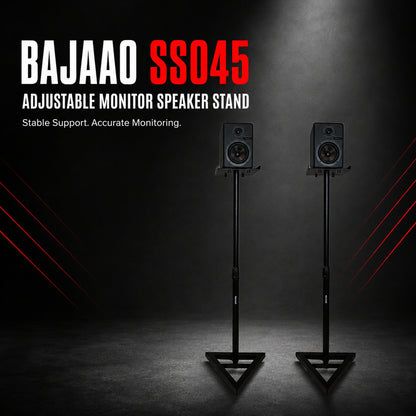 Bajaao SS045 Heavy-Duty Adjustable Studio Monitor Speaker Stand with Steel Construction, Triangular Base & Slide-Adjustable Top Plate