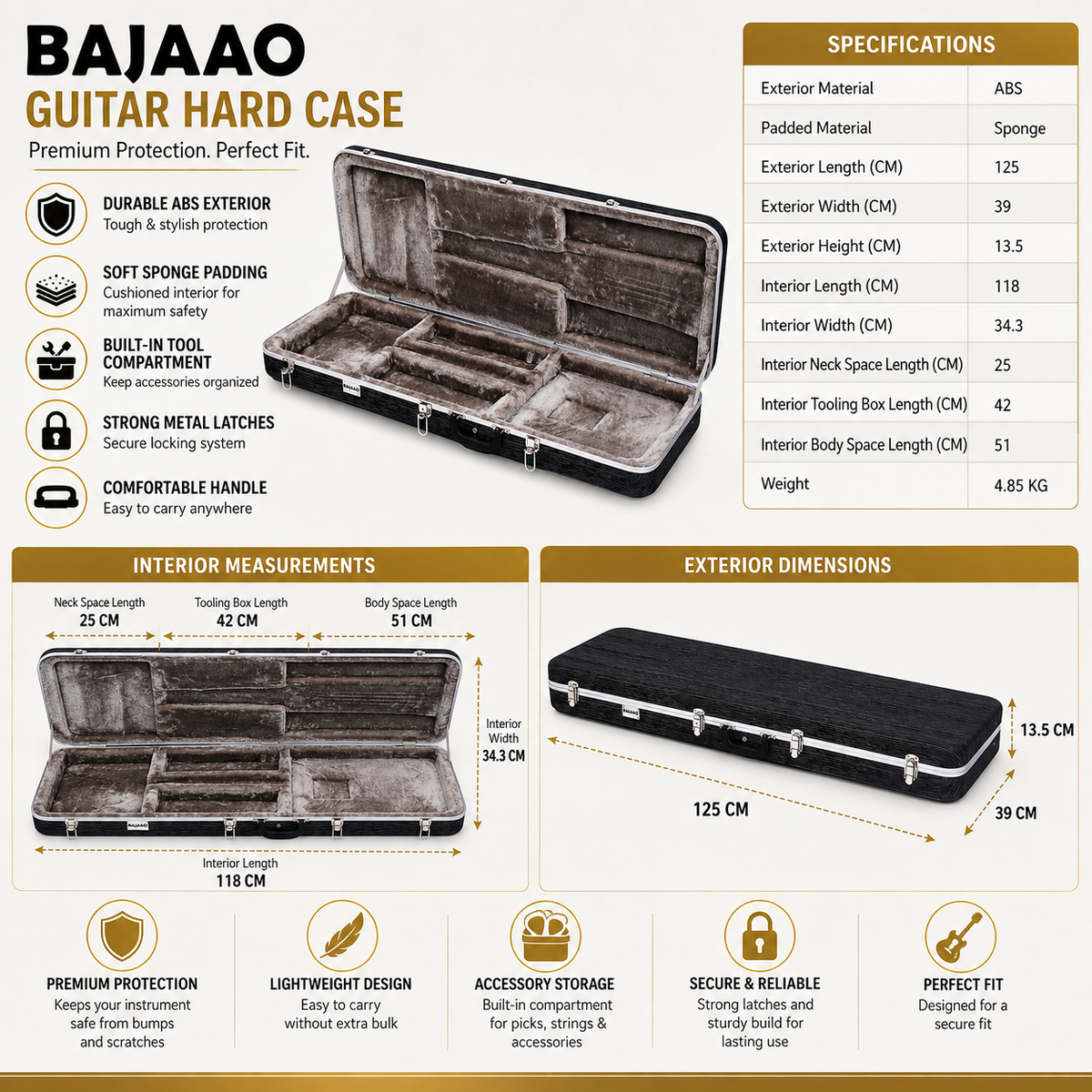 Bajaao Electric Bass Guitar ABS Case