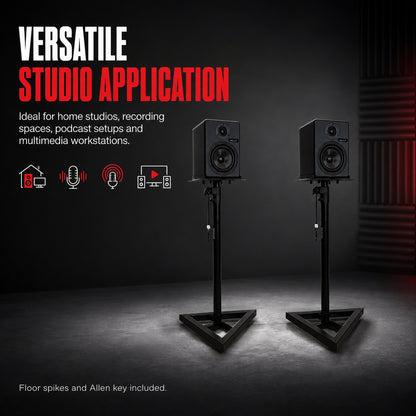 Bajaao SS045 Heavy-Duty Adjustable Studio Monitor Speaker Stand with Steel Construction, Triangular Base & Slide-Adjustable Top Plate