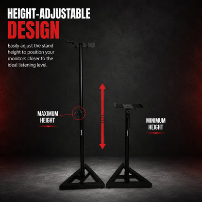 Bajaao SS045 Heavy-Duty Adjustable Studio Monitor Speaker Stand with Steel Construction, Triangular Base & Slide-Adjustable Top Plate