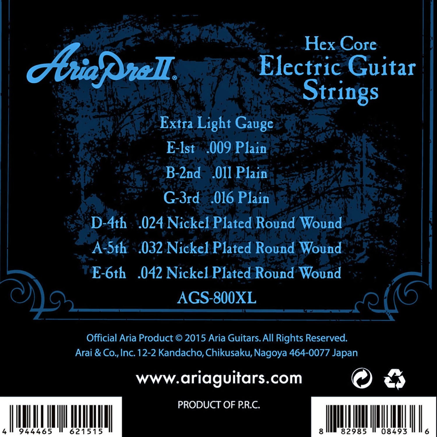 Aria AGS-800 Nickel Plated Round Wound Electric Guitar String
