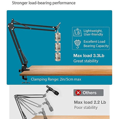 audio array microphone accessories audio array aa-06 microphone boom arm with adjustable suspension scissor arm stand, microphone stand, pop filter