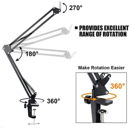 audio array microphone accessories audio array aa-06 microphone boom arm with adjustable suspension scissor arm stand, microphone stand, pop filter