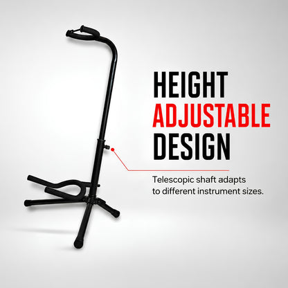 BAJAAO GS008 Adjustable Tripod Guitar Stand with Padded Neck Support, Foldable Guitar Cradle & Safety Retainer – Black
