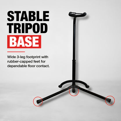 BAJAAO GS008 Adjustable Tripod Guitar Stand with Padded Neck Support, Foldable Guitar Cradle & Safety Retainer – Black