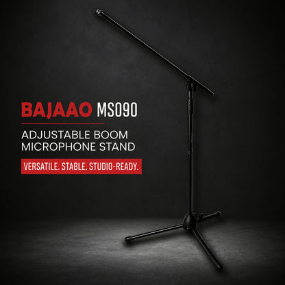 BAJAAO MS090 Adjustable Tripod Boom Microphone Stand with Height & Boom Angle Adjustment – Black