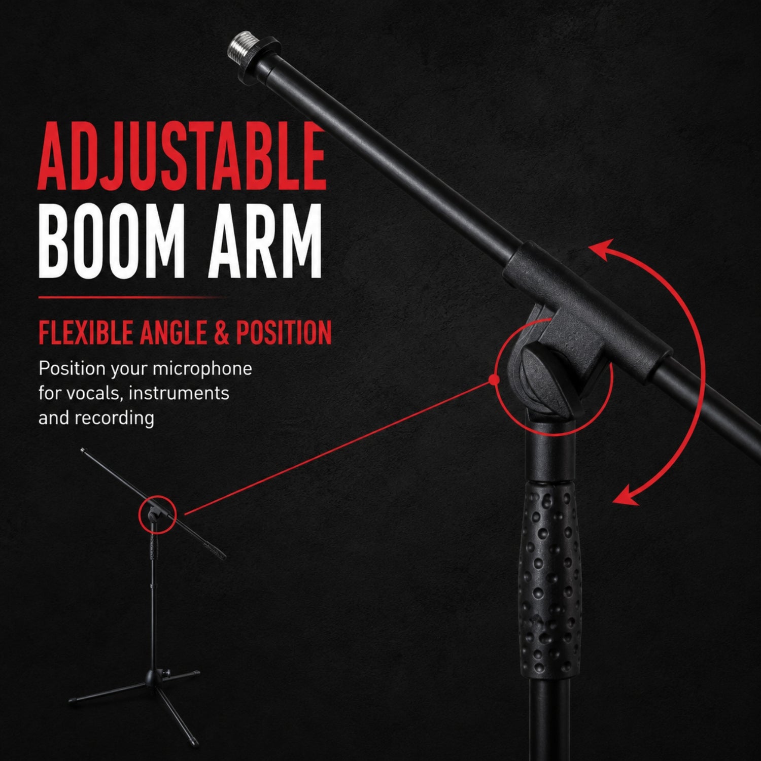 BAJAAO MS090 Adjustable Tripod Boom Microphone Stand with Height & Boom Angle Adjustment – Black