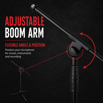 BAJAAO MS090 Adjustable Tripod Boom Microphone Stand with Height & Boom Angle Adjustment – Black