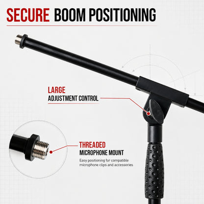BAJAAO MS090 Adjustable Tripod Boom Microphone Stand with Height & Boom Angle Adjustment – Black