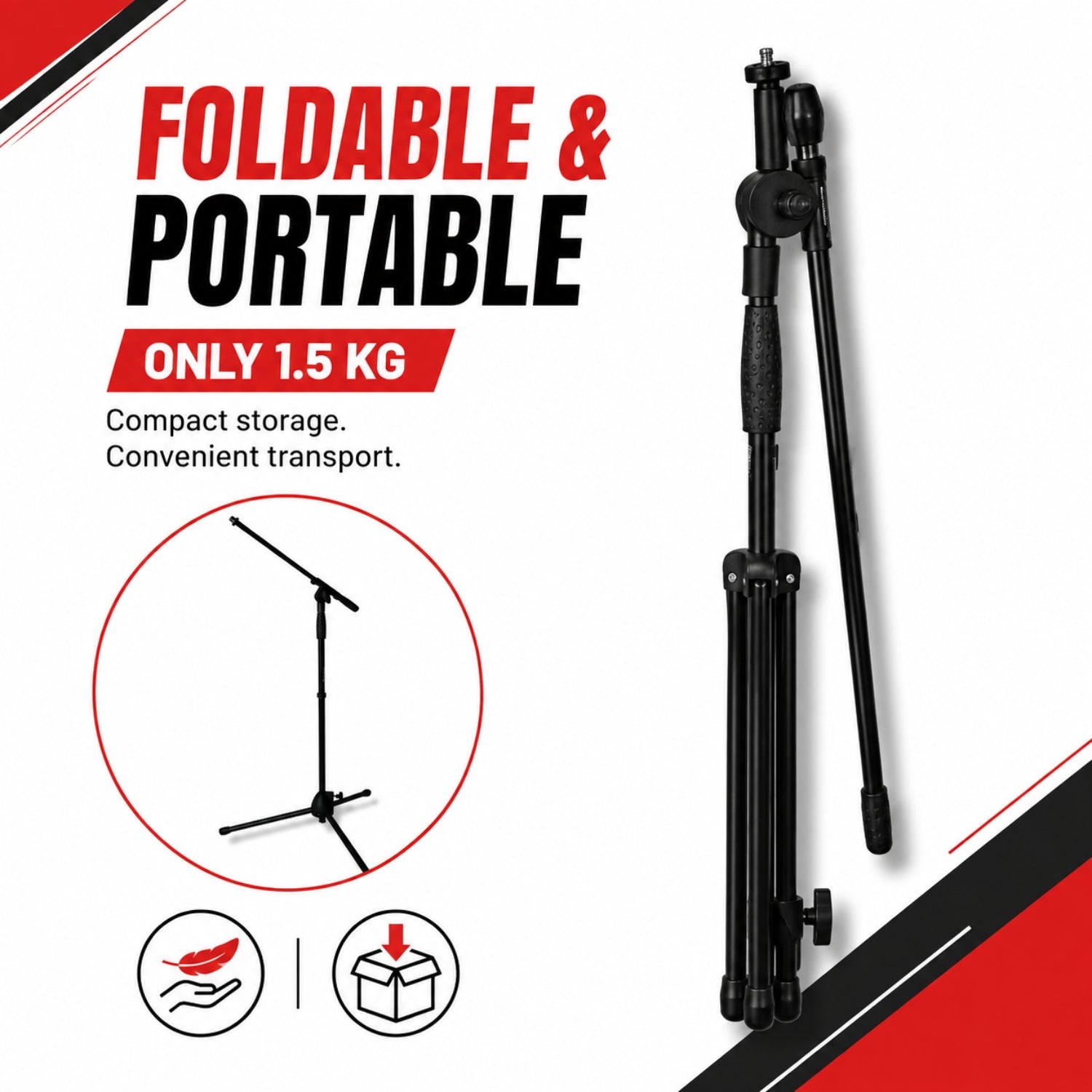 BAJAAO MS090 Adjustable Tripod Boom Microphone Stand with Height & Boom Angle Adjustment – Black