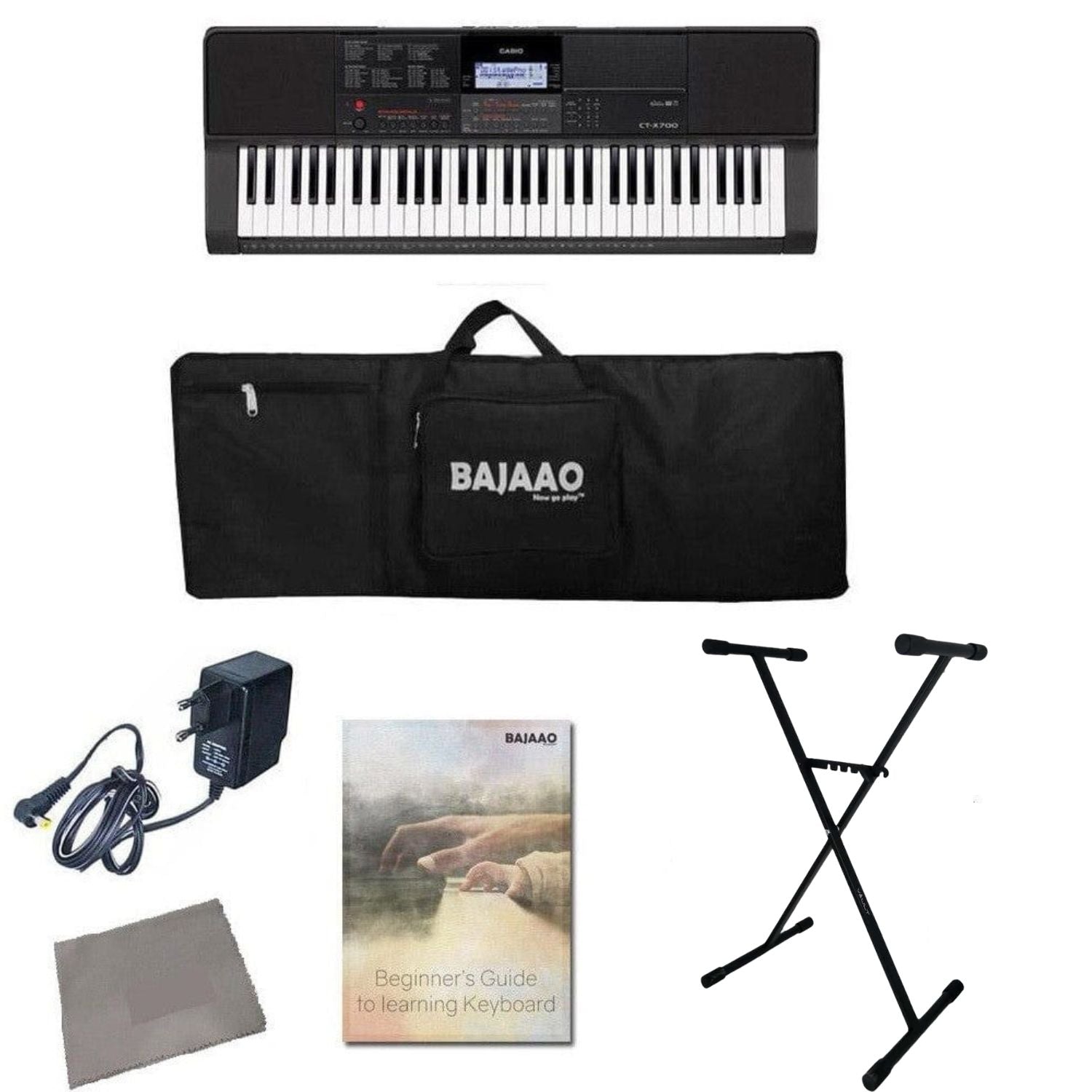 Casio CT-X700 61-Key Portable Keyboard With Power Adapter, Gigbag, Stand, Cloth & Ebook