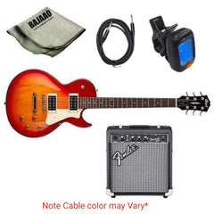 Cort CR100 Les Paul Style Electric Guitar Standard Guitar Bundle with Amplifier, Tuner, Cable and Polishing Cloth