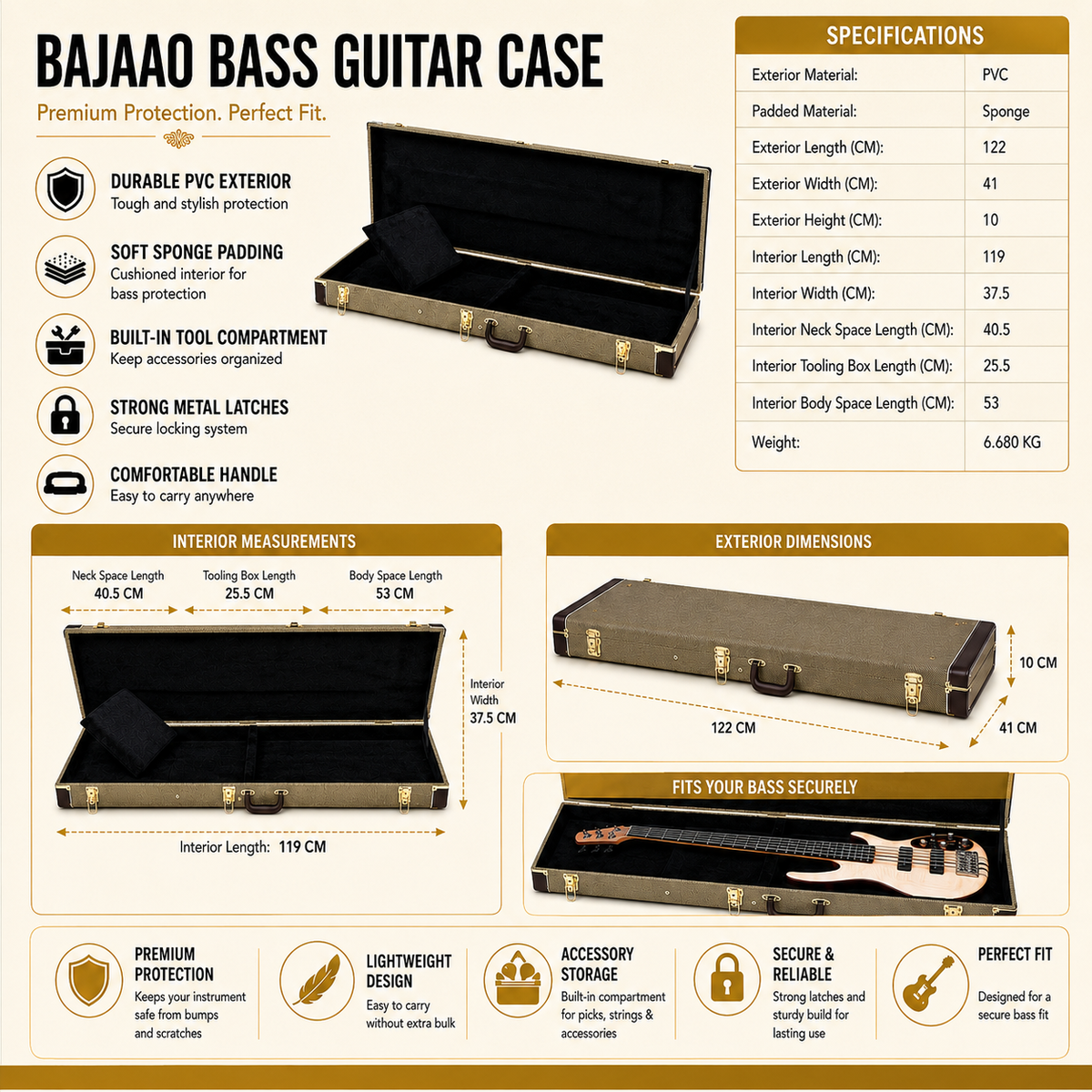 Bajaao Bass Guitar Cases Bajaao Electric Bass Guitar Hardshell Case in Tweed