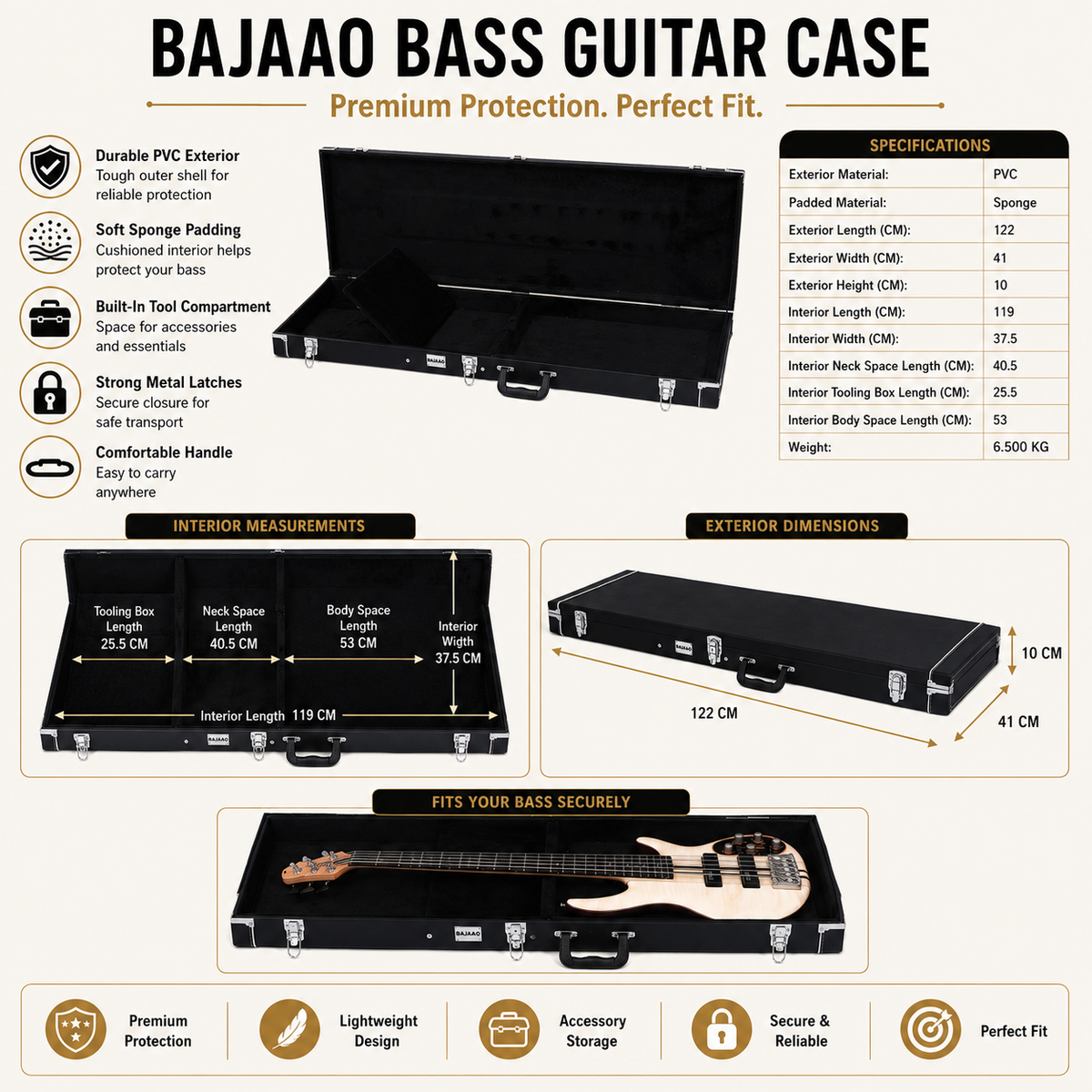 Bajaao Bass Guitar Cases Bajaao Electric Bass Guitar Hardshell Case