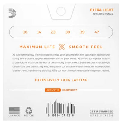 DAddario XSABR1047 Extra Light Coated Acoustic Guitar Strings