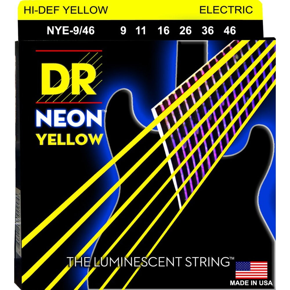 DR NYE-9/46 NEON Hi-Def Yellow Coated Electric Guitar String