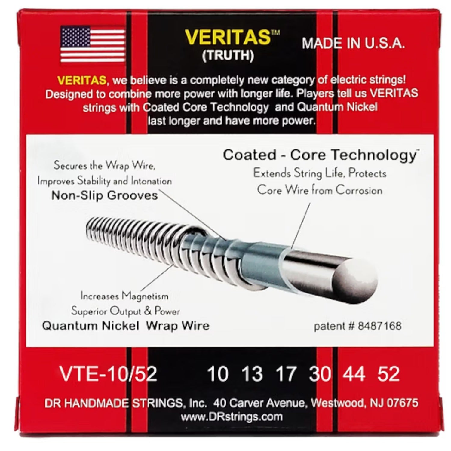 DR String VTE-10/52 Veritas Medium to Heavy Electric Guitar Strings Set - .010-.052